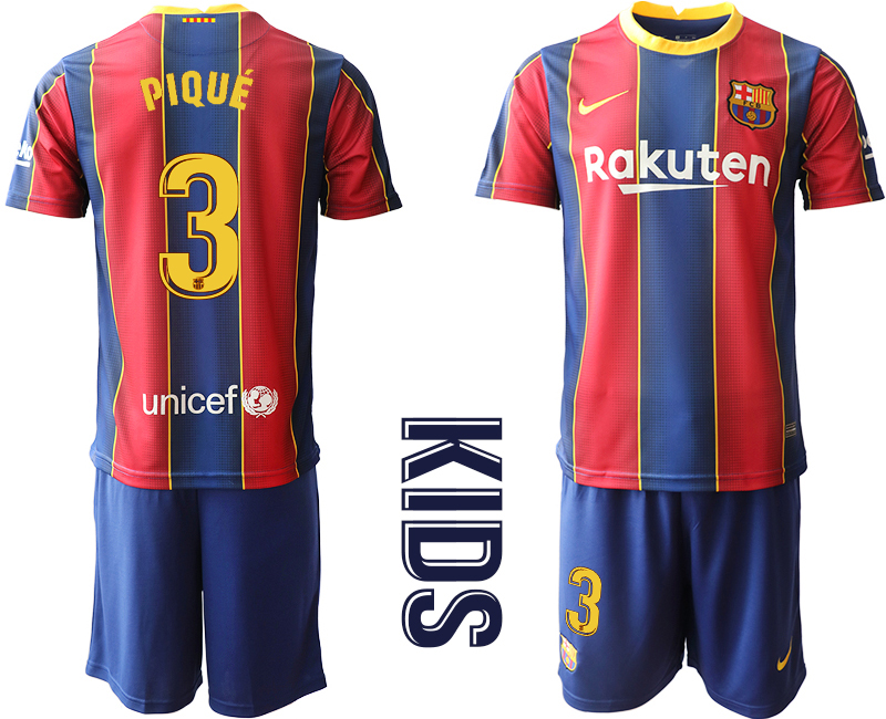 Youth 2020-2021 club Barcelona home #3 red Soccer Jerseys->barcelona jersey->Soccer Club Jersey